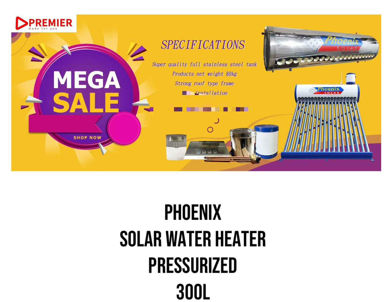 Phoenix Solar Water heater 300L Pressurize Tubesd